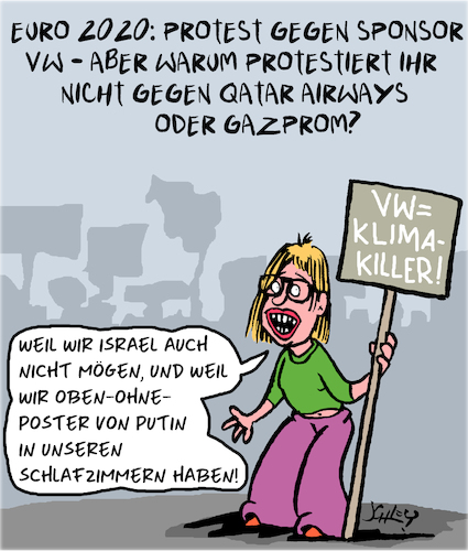Cartoon: EURO 2020 Protest (medium) by Karsten Schley tagged euro2020,politik,protest,vw,klima,medien,putin,qatar,gesellschaft,fußball,euro2020,politik,protest,vw,klima,medien,putin,qatar,gesellschaft,fußball