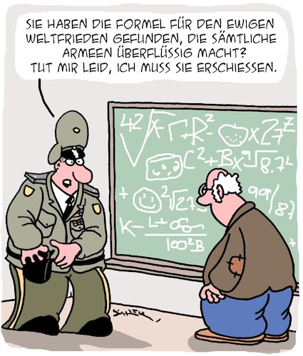 Cartoon: Ewiger Frieden (medium) by Karsten Schley tagged krieg,wissenschaft,frieden,armeen,militär,sicherheit,politik,waffen,gesellschaft,krieg,wissenschaft,frieden,armeen,militär,sicherheit,politik,waffen,gesellschaft