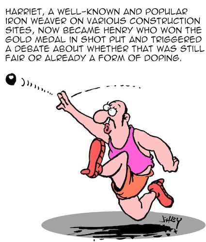 Cartoon: Fair Play or not? (medium) by Karsten Schley tagged olympcs,women,men,power,doping,medical,media,fairness,sports,medals,society,olympcs,women,men,power,doping,medical,media,fairness,sports,medals,sex,society