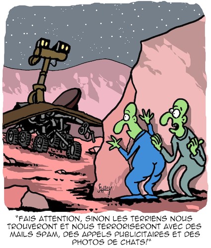 Cartoon: Fais Attention! (medium) by Karsten Schley tagged mars,rover,science,nasa,espace,extraterrestres,martiens,vie,technologie,mars,rover,science,nasa,espace,extraterrestres,martiens,vie,technologie