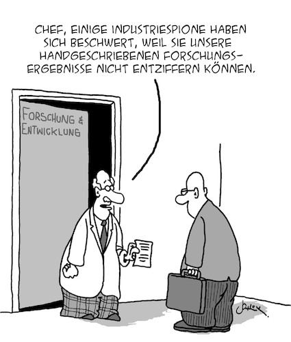 Cartoon: Forschung (medium) by Karsten Schley tagged forschung,entwicklung,wissenschaft,industrie,industriespionage,wirtschaft,wirtschaftskriminalität,business,gesellschaft,forschung,entwicklung,wissenschaft,industrie,industriespionage,wirtschaft,wirtschaftskriminalität,business,gesellschaft