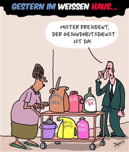 Cartoon: Fragen Sie Dr. Trump (medium) by Karsten Schley tagged coronavirus,trump,usa,gesundheit,bildung,politik,fake,news,tod,wahlen,gesellschaft,coronavirus,trump,usa,gesundheit,bildung,politik,fake,news,tod,wahlen,gesellschaft