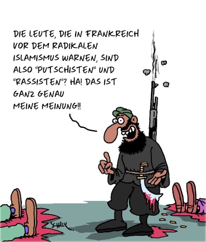 Cartoon: Französische Putschisten (medium) by Karsten Schley tagged frankreich,islamismus,politik,terrorismus,demokratie,militär,sicherheit,gesellschaft,frankreich,islamismus,politik,terrorismus,demokratie,militär,sicherheit,gesellschaft