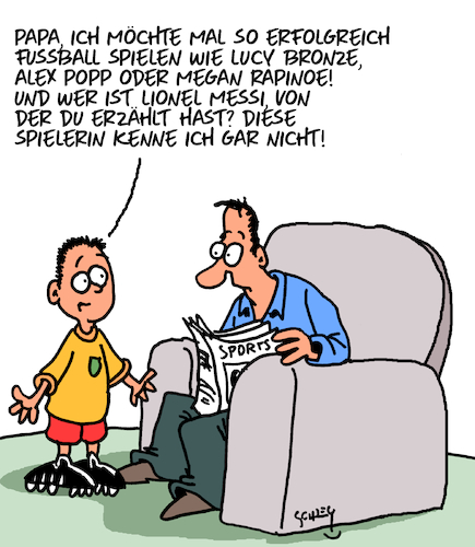 Cartoon: Frauenfußball (medium) by Karsten Schley tagged frauenfußball,profisport,frauen,bundesliga,wm,fußball,politik,gleichberechtigung,gehälter,karriere,dfb,fifa,uefa,gesellschaft,frauenfußball,profisport,frauen,bundesliga,wm,fußball,politik,gleichberechtigung,gehälter,karriere,dfb,fifa,uefa,gesellschaft