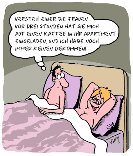 Cartoon: Frauenversteher (medium) by Karsten Schley tagged männer,frauen,verständnis,kommunikation,beziehungen,kaffee,gesellschaft,männer,frauen,verständnis,kommunikation,beziehungen,sex,kaffee,gesellschaft