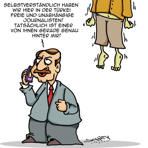 Cartoon: Frei und Unabhängig (medium) by Karsten Schley tagged religion,meinungsfreiheit,erdogan,demokratie,faschismus,unterdrückung,journalismus,türkei,medien,politik,politik,medien,türkei,journalismus,unterdrückung,faschismus,demokratie,erdogan,meinungsfreiheit,religion