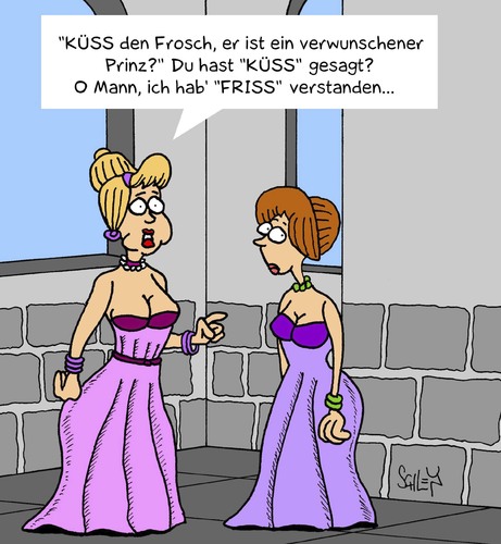 Cartoon: Frosch (medium) by Karsten Schley tagged adel,märchen,prinzen,burgen,schlösser,geschichte,essen,tiere,frösche,frauen,adel,märchen,prinzen,burgen,schlösser,geschichte,essen,tiere,frösche,frauen