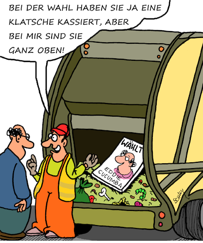 Cartoon: Ganz oben! (medium) by Karsten Schley tagged politik,wahlen,wähler,wählerinnen,wahlergebnisse,kandidaten,wahlsieger,wahlverlierer,müllabfuhr,gesellschaft,demokratie,politik,wahlen,wähler,wählerinnen,wahlergebnisse,kandidaten,wahlsieger,wahlverlierer,müllabfuhr,gesellschaft,demokratie