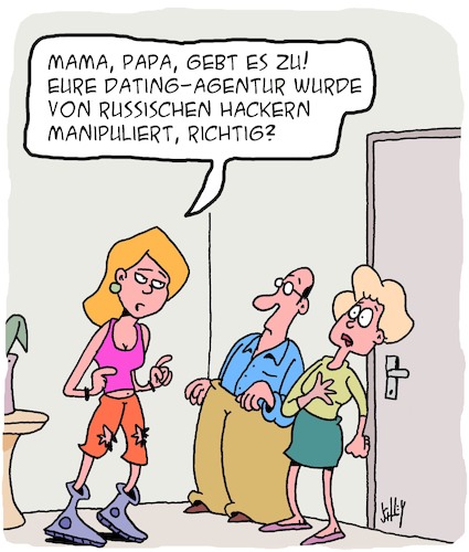 Cartoon: Gebt es zu! (medium) by Karsten Schley tagged dating,computerhacker,russland,familien,jugend,eltern,generationskonflikt,erziehung,technik,gesellschaft,dating,computerhacker,russland,familien,jugend,eltern,generationskonflikt,erziehung,technik,gesellschaft