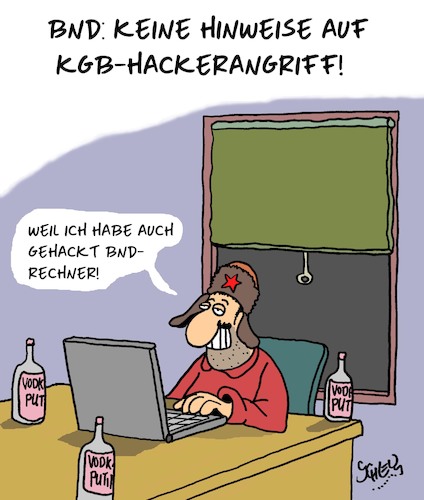 Cartoon: Gehackt (medium) by Karsten Schley tagged politik,hacker,bnd,russland,europa,deutschland,kgb,fsb,wahlen,kriminalität,putin,geheimdienste,manipulation,politik,hacker,bnd,russland,europa,deutschland,kgb,fsb,wahlen,kriminalität,putin,geheimdienste,manipulation