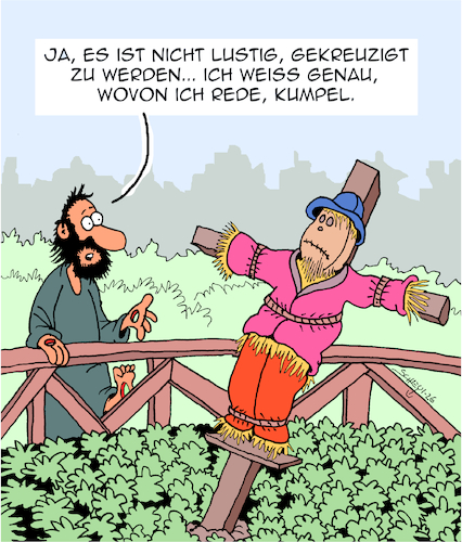 Cartoon: Gekreuzigt (medium) by Karsten Schley tagged kreuzigung,religion,jesus,christentum,gemüse,landwirtschaft,vogelscheuchen,ernährung,gesellschaft,kreuzigung,religion,jesus,christentum,gemüse,landwirtschaft,vogelscheuchen,ernährung,gesellschaft