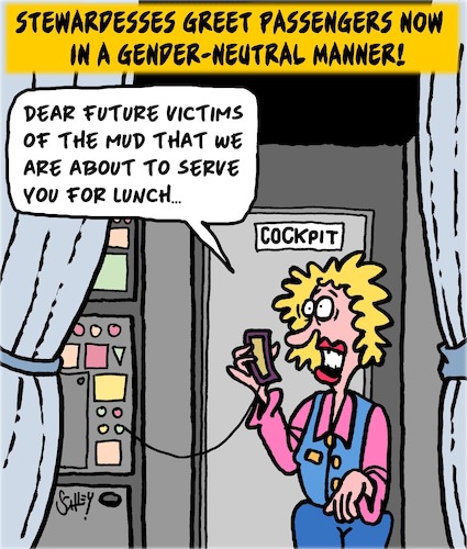 Cartoon: Gender-Neutral (medium) by Karsten Schley tagged travel,passengers,airlines,stewardesses,gender,food,service,society,media,travel,passengers,airlines,stewardesses,gender,food,service,society,media