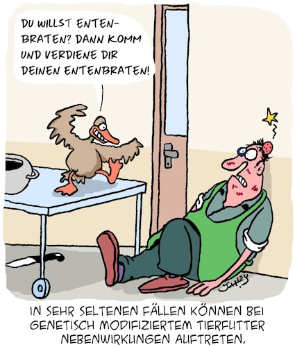 Cartoon: Genetisch modifiziert (medium) by Karsten Schley tagged genetik,tiere,tierfutter,tierhaltung,forschung,wissenschaft,landwirtschaft,ernährung,chemie,biologie,menschen,natur,politik,genetik,tiere,tierfutter,tierhaltung,forschung,wissenschaft,landwirtschaft,ernährung,chemie,biologie,menschen,natur,politik