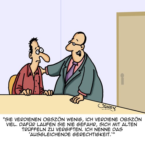 Cartoon: Gerechtigkeit (medium) by Karsten Schley tagged einkommen,gehälter,business,wirtschaft,armut,arbeitgeber,arbeitnehmer,ernährung,gesundheit,gerechtigkeit,einkommen,gehälter,business,wirtschaft,armut,arbeitgeber,arbeitnehmer,ernährung,gesundheit,gerechtigkeit