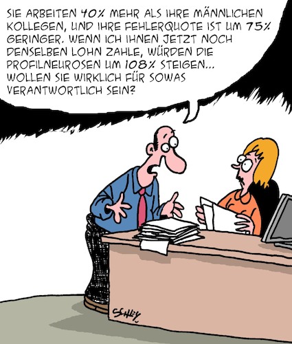 Cartoon: Gleichberechtigung (medium) by Karsten Schley tagged männer,frauen,lohngleichheit,gleichberechtigung,profilneurosen,wirtschaft,arbeit,politik,männer,frauen,lohngleichheit,gleichberechtigung,profilneurosen,wirtschaft,arbeit,politik