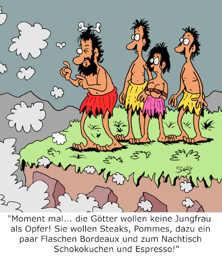 Cartoon: Götter und Opfer (medium) by Karsten Schley tagged religion,opfergaben,ernährung,glaube,götter,mythen,legenden,märchen,übersinnliches,gesellschaft,religion,opfergaben,ernährung,glaube,götter,mythen,legenden,märchen,übersinnliches,gesellschaft