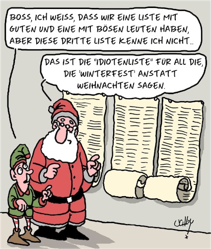 Cartoon: Gut und Böse und... (medium) by Karsten Schley tagged weihnachten,weihnachtsmann,listen,elfen,gut,böse,winterfest,politik,gesellschaft,religion,und,weihnachten,weihnachtsmann,listen,elfen,gut,böse,winterfest,politik,gesellschaft,religion