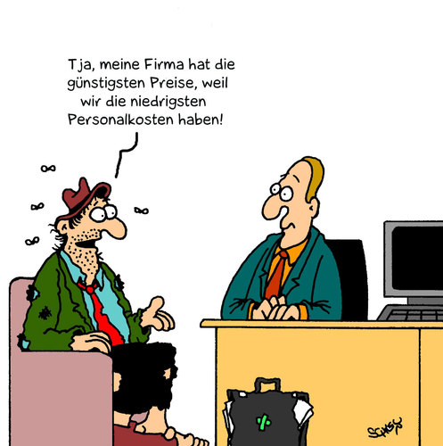 Cartoon: Gute Preise (medium) by Karsten Schley tagged geld,gesellschaft,wirtschaft,arbeitnehmer,arbeitgeber,geld,gesellschaft,arbeitnehmer,arbeitgeber,job,beruf,arbeit