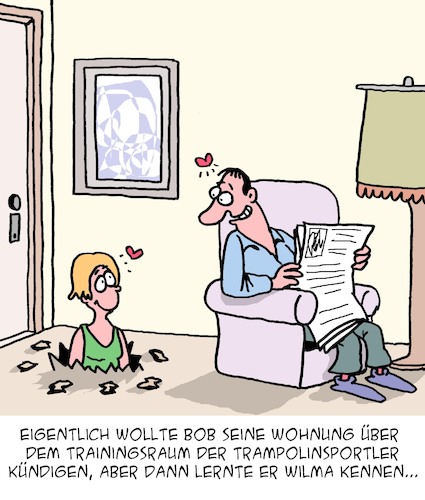 Cartoon: Hals über Kopf (medium) by Karsten Schley tagged liebe,männer,frauen,singles,dating,sport,trampolinsport,immoblilien,mieten,mieter,beziehungen,erotik,gesellschaft,liebe,männer,frauen,singles,dating,sport,trampolinsport,immoblilien,mieten,mieter,beziehungen,erotik,gesellschaft