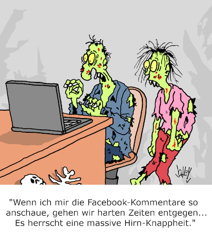 Cartoon: Harte Zeiten!! (medium) by Karsten Schley tagged facebook,zombies,horror,filme,medien,mythen,comics,tv,ernährung,mangel,inflation,versorgung,gesellschaft,politik,facebook,zombies,horror,filme,medien,mythen,comics,tv,ernährung,mangel,inflation,versorgung,gesellschaft,politik