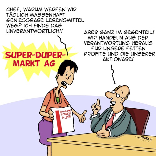 Cartoon: Hau weg!! (medium) by Karsten Schley tagged nahrungsmittel,verschwendung,armut,supermärkte,profite,investoren,aktionäre,hunger,verantwortung,nahrungsmittel,verschwendung,armut,supermärkte,profite,investoren,aktionäre,hunger,verantwortung