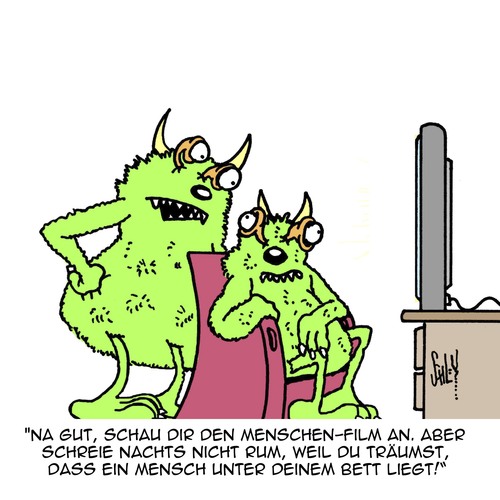 Cartoon: HORROR!! (medium) by Karsten Schley tagged kinder,eltern,familie,monster,horror,fernsehen,horrorfilme,träume,alpträume,menschen,kinder,eltern,familie,monster,horror,fernsehen,horrorfilme,träume,alpträume,menschen