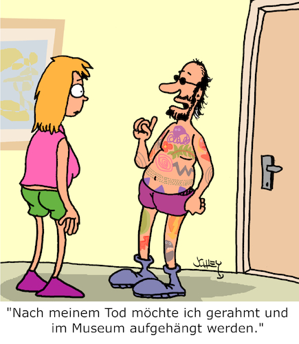 Cartoon: Im Museum (medium) by Karsten Schley tagged museen,kunst,tattoos,ausstellungen,körperschmuck,leben,tod,gesellschaft,museen,kunst,tattoos,ausstellungen,körperschmuck,leben,tod,gesellschaft