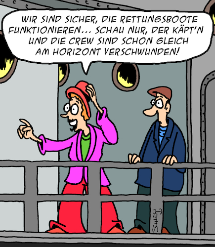 Cartoon: In Sicherheit! (medium) by Karsten Schley tagged kreuzfahrten,urlaub,reisen,sicherheit,seefahrt,freizeit,gesellschaft,kreuzfahrten,urlaub,reisen,sicherheit,seefahrt,freizeit,gesellschaft