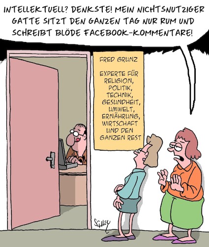 Cartoon: Intellektuell (medium) by Karsten Schley tagged bildung,experten,kommentare,facebook,internet,männer,frauen,ehe,beziehungen,gesellschaft,bildung,experten,kommentare,facebook,internet,männer,frauen,ehe,beziehungen,gesellschaft