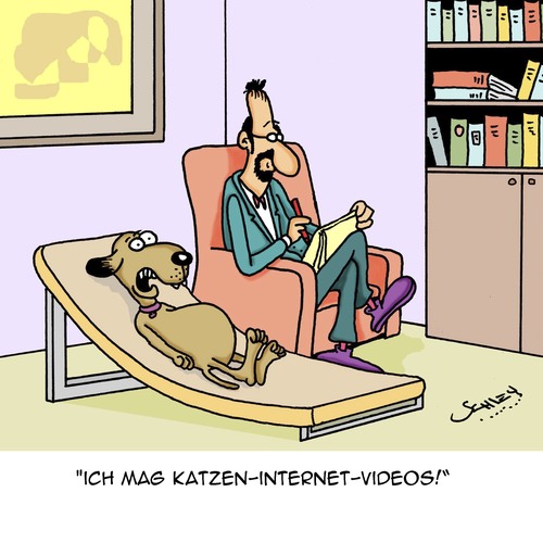 Cartoon: Internet Videos (medium) by Karsten Schley tagged tiere,media,social,internet,computer,videos,katzenvideos,psychologie,psychologen,hunde,computer,internet,social,media,tiere,videos,katzenvideos,psychologie,psychologen,hunde