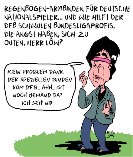 Cartoon: Jogis Regenbogenbinden (medium) by Karsten Schley tagged medien,fußball,euro2020,diversität,homosexualität,bundesliga,nationalmannschaft,dfb,deutschland,gesellschaft,medien,fußball,euro2020,diversität,homosexualität,bundesliga,nationalmannschaft,dfb,deutschland,gesellschaft