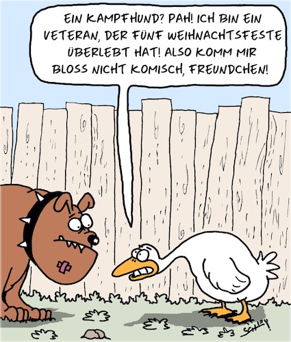 Cartoon: Kampfhund (medium) by Karsten Schley tagged weihnachten,kampfhunde,gänse,religion,ernährung,traditionen,veteranen,feiertage,gesellschaft,weihnachten,kampfhunde,gänse,religion,ernährung,traditionen,veteranen,feiertage,gesellschaft