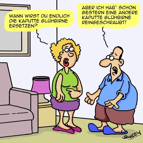 Cartoon: Kaputt (medium) by Karsten Schley tagged elektronik,technik,intelligenz,reparaturen,heimwerker,beziehungen,liebe,ehe,frauen,männer,männer,frauen,ehe,liebe,beziehungen,heimwerker,reparaturen,intelligenz,technik,elektronik