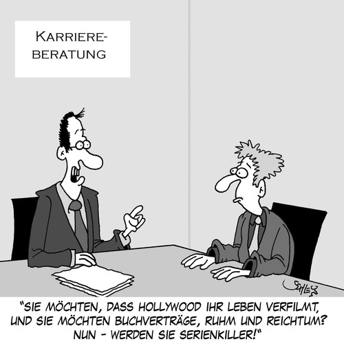 Cartoon: Karriereberatung (medium) by Karsten Schley tagged consultants,beratung,killer,mörder,kriminalität,geld,reichtum,ruhm,erfolg,business,karriere,karriere,business,erfolg,ruhm,reichtum,geld,kriminalität,mörder,killer,beratung,consultants