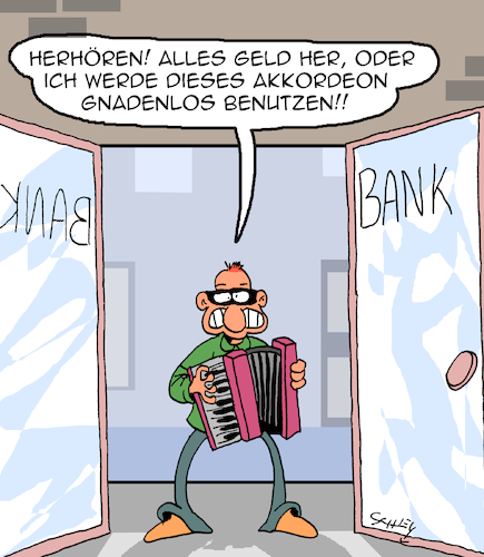 Cartoon: Keine Gnade! (medium) by Karsten Schley tagged banken,psychologie,banküberfälle,akkordeonmusik,kriminalität,körperverletzung,gewalt,geld,gesellschaft,banken,psychologie,banküberfälle,akkordeonmusik,kriminalität,körperverletzung,gewalt,geld,gesellschaft