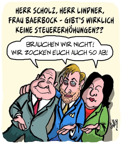 Cartoon: Keine Steuererhöhungen!! (medium) by Karsten Schley tagged ampelkoalition,regierung,deutschland,steuern,wirtschaft,scholz,lindner,baerbock,spd,fdp,grüne,finanzen,gesellschaft,politik,ampelkoalition,regierung,deutschland,steuern,wirtschaft,scholz,lindner,baerbock,spd,fdp,grüne,finanzen,gesellschaft,politik