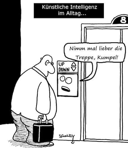 Cartoon: KI im Alltag (medium) by Karsten Schley tagged ki,technik,forschung,wissenschaft,menschheit,alltag,computer,gesellschaft,ki,technik,forschung,wissenschaft,menschheit,alltag,computer,gesellschaft