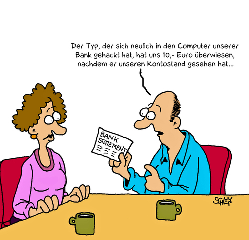 Cartoon: Kontostand (medium) by Karsten Schley tagged banken,geld,kredit,computerhacker,datendiebstahl,datensicherheit,internet,finanzen,finanzkrise,bankkonto,banken,geld,kredit,computerhacker,datendiebstahl,datensicherheit,finanzen,finanzkrise,bankkonto