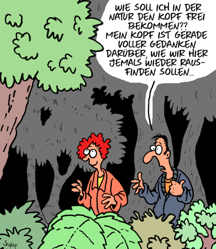 Cartoon: Kopf frei (medium) by Karsten Schley tagged natur,relaxen,wandern,wald,beziehungen,liebe,männer,frauen,gesellschaft,natur,relaxen,wandern,wald,beziehungen,liebe,männer,frauen,gesellschaft