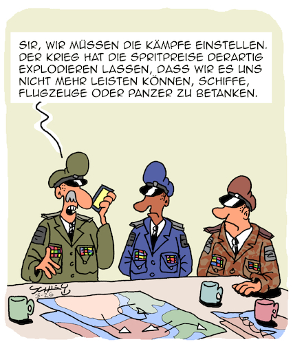 Cartoon: Krieg ist teuer (medium) by Karsten Schley tagged krieg,streitkräfte,marine,heer,luftwaffe,kriegskosten,spritpreise,rohstoffe,warenwege,transport,wirtschaft,politik,verbraucher,lebenshaltungskosten,gesellschaft,krieg,streitkräfte,marine,heer,luftwaffe,kriegskosten,spritpreise,rohstoffe,warenwege,transport,wirtschaft,politik,verbraucher,lebenshaltungskosten,gesellschaft