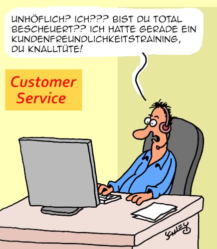 Cartoon: Kundenfreundlich (medium) by Karsten Schley tagged kundenservice,wirtschaft,verkauf,handel,dienstleistungen,arbeitgeber,arbeitnehmer,training,ausbildung,weiterbildung,jobs,höflichkeit,gesellschaft,kundenservice,wirtschaft,verkauf,handel,dienstleistungen,arbeitgeber,arbeitnehmer,training,ausbildung,weiterbildung,jobs,höflichkeit,gesellschaft