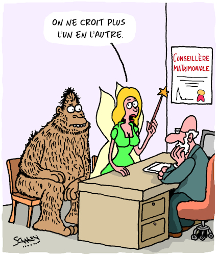 Cartoon: La Foi (medium) by Karsten Schley tagged mariage,amour,relations,mythes,legendes,bigfoot,literature,mariage,amour,relations,mythes,legendes,bigfoot,literature