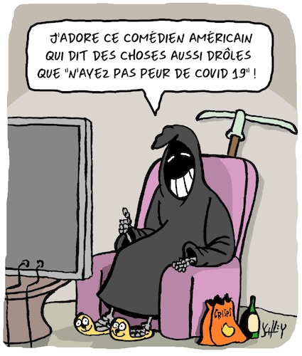 Cartoon: Le comedien americain (medium) by Karsten Schley tagged covid19,campagne,electoral,politique,sante,trump,etats,unis,medias,covid19,campagne,electoral,politique,sante,trump,etats,unis,medias