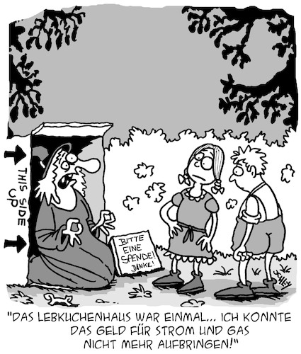 Cartoon: Lebkuchenhaus ist weg (medium) by Karsten Schley tagged märchen,hexen,strompreise,gaspreise,wohnraum,lebenshaltungskosten,obdachlosigkeit,armut,politik,steuern,altersarmut,hänsel,und,gretel,märchen,hexen,strompreise,gaspreise,wohnraum,lebenshaltungskosten,obdachlosigkeit,armut,politik,steuern,altersarmut,hänsel,und,gretel