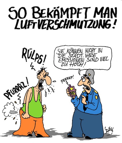 Cartoon: Luftverschmutzung (medium) by Karsten Schley tagged umweltschutz,luftverschmutzung,smog,klima,städte,emissionen,verbote,gesetze,deutschland,gesellschaft,natur,umweltschutz,luftverschmutzung,smog,klima,städte,emissionen,verbote,gesetze,deutschland,gesellschaft,natur