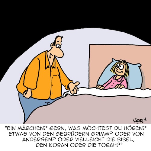 Cartoon: Märchenstunde (medium) by Karsten Schley tagged märchen,literatur,bücher,kinder,eltern,familie,kultur,mythen,legenden,bibel,koran,torah,religion,märchen,literatur,bücher,kinder,eltern,familie,kultur,mythen,legenden,bibel,koran,torah,religion