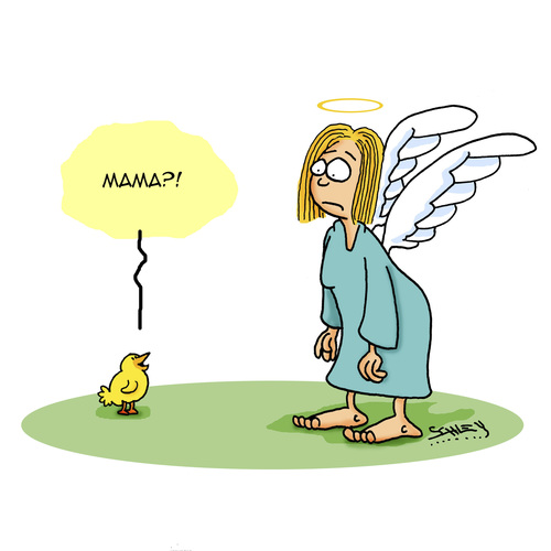 Cartoon: Mama? (medium) by Karsten Schley tagged religion,mythen,legenden,christentum,bibel,kirche,tiere,küken,engel,religion,mythen,legenden,christentum,bibel,kirche,tiere,küken,engel