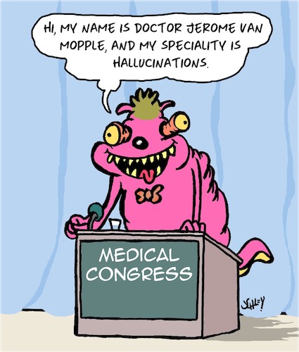 Cartoon: Medical Congress (medium) by Karsten Schley tagged science,research,doctors,meetings,congresses,specialists,health,professions,hallucinations,science,research,doctors,meetings,congresses,specialists,health,professions,hallucinations
