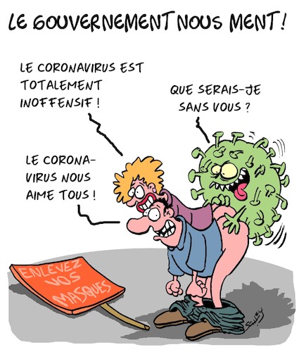 Cartoon: Menteurs!! (medium) by Karsten Schley tagged coronavirus,covid19,sante,medias,gouvernement,conspirations,manifs,politique,coronavirus,covid19,sante,medias,gouvernement,conspirations,manifs,politique