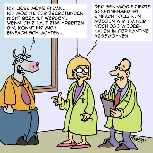 Cartoon: Modifiziert (medium) by Karsten Schley tagged versuchstiere,laboratorien,kühe,tiere,genetik,forschung,wissenschaft,arbeitnehmer,arbeitgeber,arbeit,arbeit,arbeitgeber,arbeitnehmer,wissenschaft,forschung,genetik,tiere,kühe,laboratorien,versuchstiere